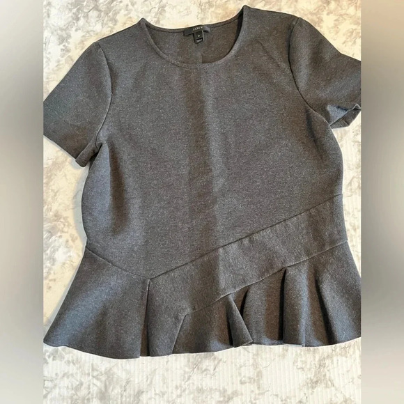 Woman’s J.Crew Blouse/medium/Heather gray/Ruffle flair bottom with short sleeves - Picture 1 of 15